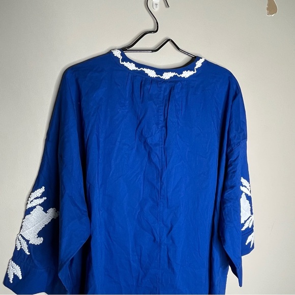 NWT Chico’s Embroidered Belladonna Blue Peasant Top 3/4 Sleeves Size 3 (XL/16) - Picture 13 of 15